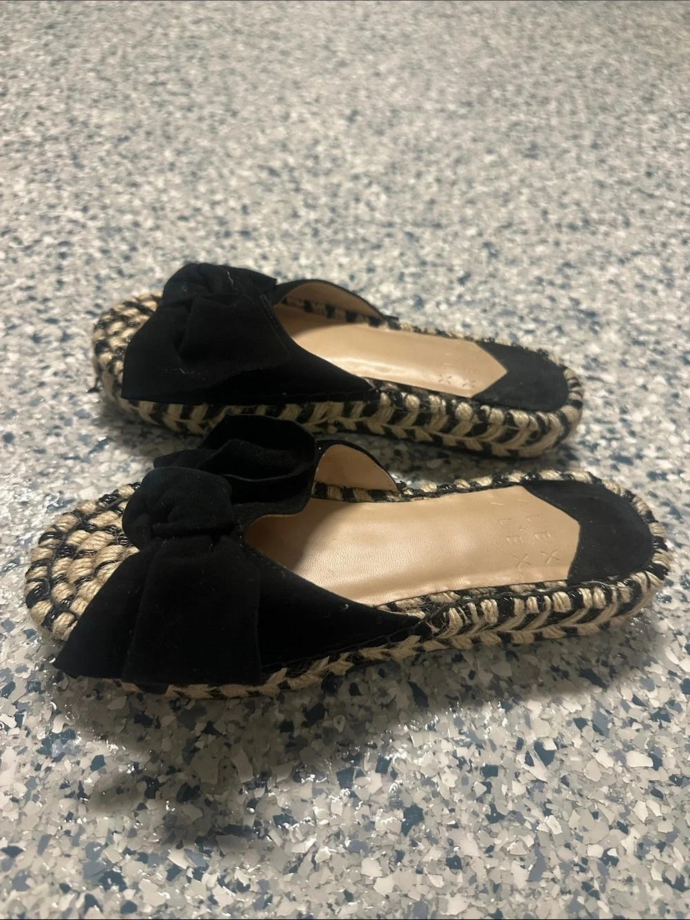 Women's Black Bow Espadrille Slide with Woven Platform